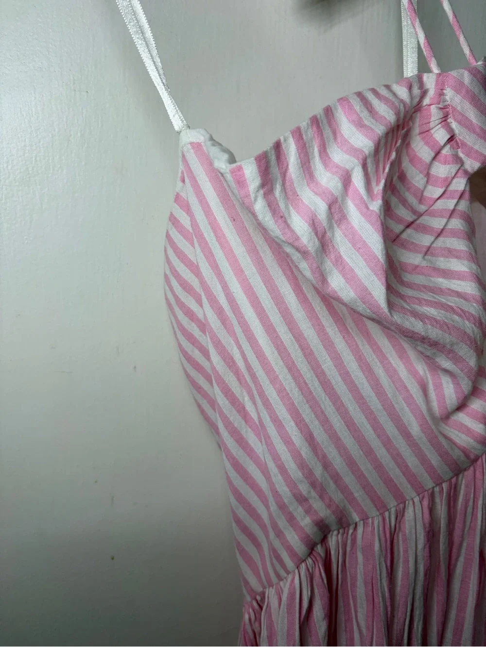 Tessora 100% Cotton Pink White Striped Preppy Cut Out Halter Maxi Dress Small - Picture 5 of 16